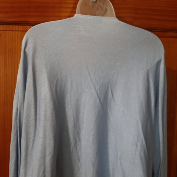 DKNY Light Blue Silk & Cashmere Open Front Draped Waterfall Cardigan Sweater M/L - Picture 6 of 10